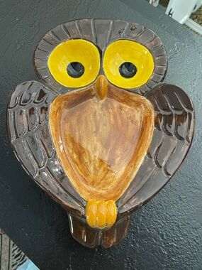 Ceramic Owl Serving Dish - Brown and Yellow